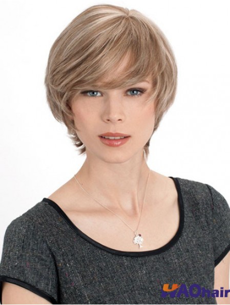 Monofilament Straight Layered Chin Length 8 pouces Discount Perruques de cheveux humains