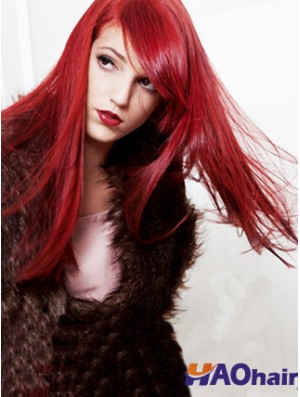 20 pouces droite capless avec frange longue perruque rouge de cheveux humains