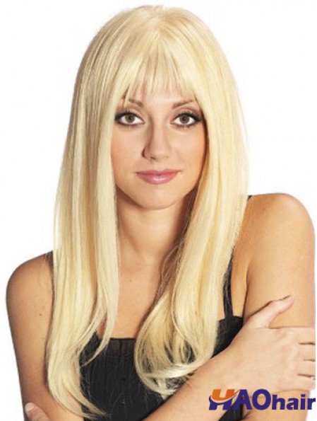 Blonde longue et fabuleuse droite avec frange perruques en dentelle