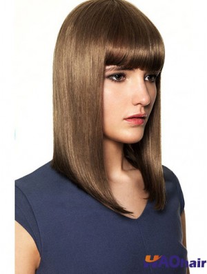 Avec frange de haute qualité droite brun épaule longueur perruques de cheveux humains