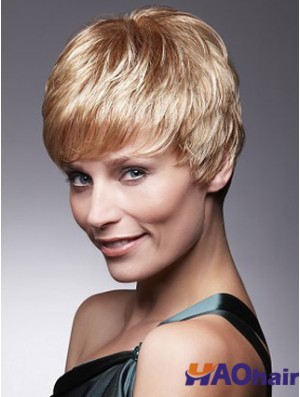 Perruque blonde courte avec des coupes en longueur remy capless