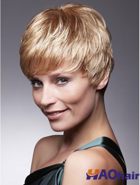 Perruque blonde courte avec des coupes en longueur remy capless