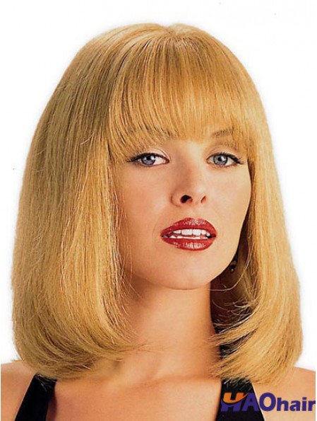 Perruque de cheveux humains blonde avec une longueur d'épaule de style droit