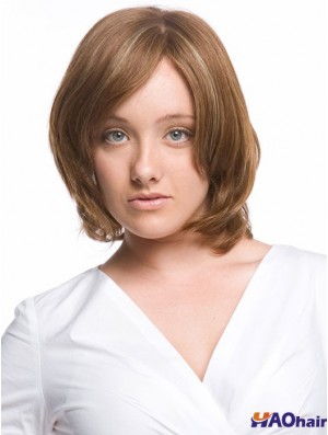Monofilament ondulé avec frange longueur de menton perruques de cheveux humains confortables