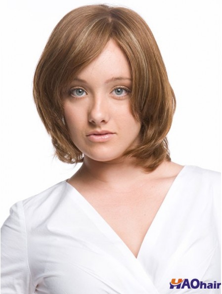 Monofilament ondulé avec frange longueur de menton perruques de cheveux humains confortables