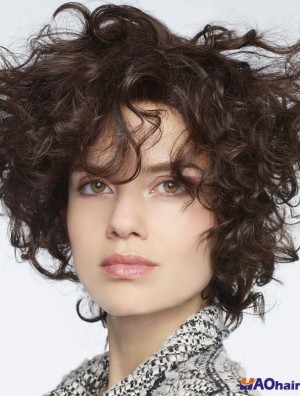 perruques de cheveux humains bouclés bruns