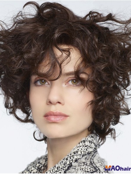 perruques de cheveux humains bouclés bruns