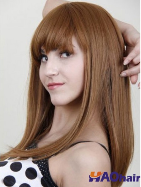 Avec frange élégante droite Auburn longues perruques de cheveux humains