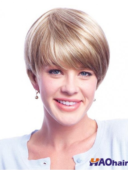 Perruques blondes de cheveux humains avec monofilament en couches coupe courte longueur