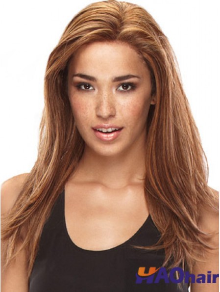 Sans Frange Incroyable Droite Auburn Longue Cheveux Humains Avant de Lacet Perruques