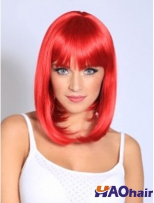 Droite avec frange longueur d'épaule rouge à la mode perruques avant en dentelle