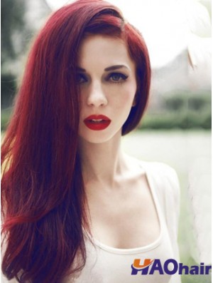 Droite sans frange Lace Front Trendy 20 pouces rouge longues perruques