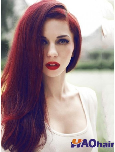 Droite sans frange Lace Front Trendy 20 pouces rouge longues perruques