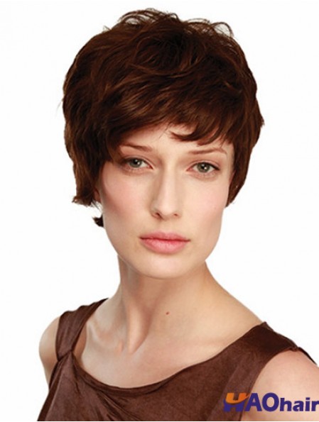 6 pouces Brown Boycuts courts ondulés perruques de dentelle à la mode