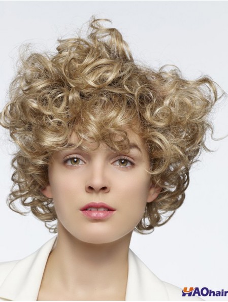 Perruque avant de dentelle bouclée profonde de cheveux humains de longueur d'épaule blonde avec 14 pouces pour les femmes
