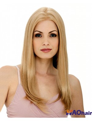 24 pouces Blonde longue couche droite perruques de dentelle de flexibilité