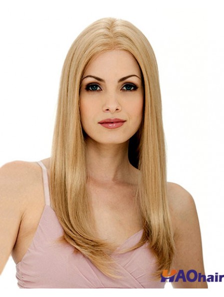 24 pouces Blonde longue couche droite perruques de dentelle de flexibilité