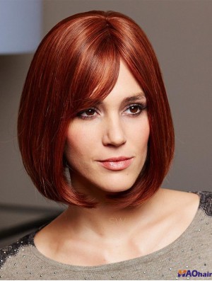 Perruques de coupe de cheveux humains 100% couleur Auburn attachée à la main