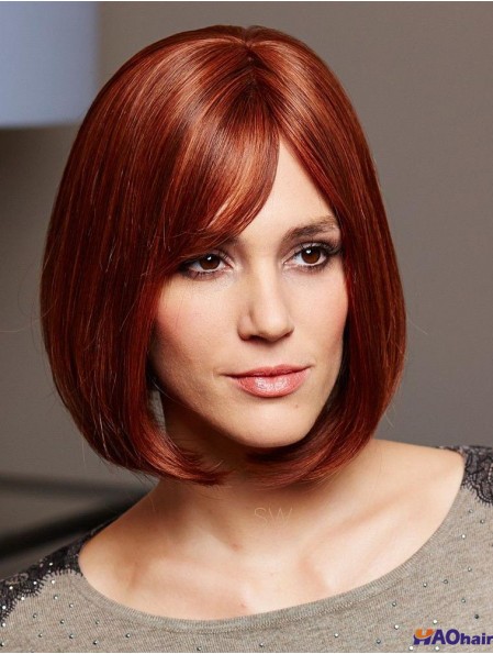 Perruques de coupe de cheveux humains 100% couleur Auburn attachée à la main