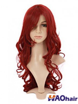 Ondulé avec frange Lace Front Style 20 pouces rouge perruques longues