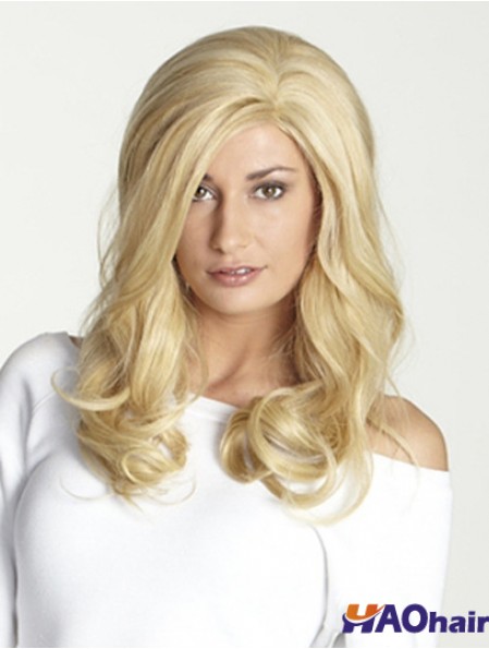 Sans frange longue blonde ondulée 18 pouces perruques de cheveux humains parfaits