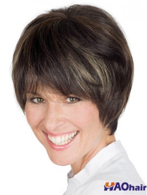 Style 8 pouces Brown Boycuts courts perruques de dentelle droite