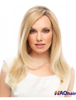 18 pouces Blonde longue couche droite perruques en dentelle conçues