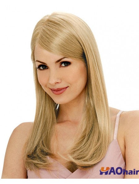 Perruques longues sans faille blondes monofilament en couches droites
