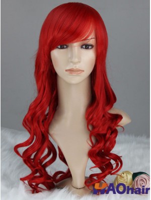 Wavy With Bangs Lace Front Discount 22 pouces rouge longues perruques