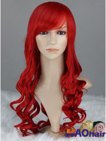 Wavy With Bangs Lace Front Discount 22 pouces rouge longues perruques