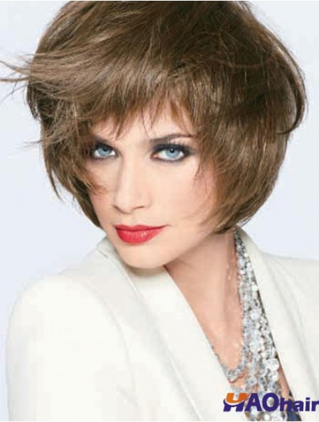 Monofilament droit avec frange perruques de cheveux humains doux de 9 pouces