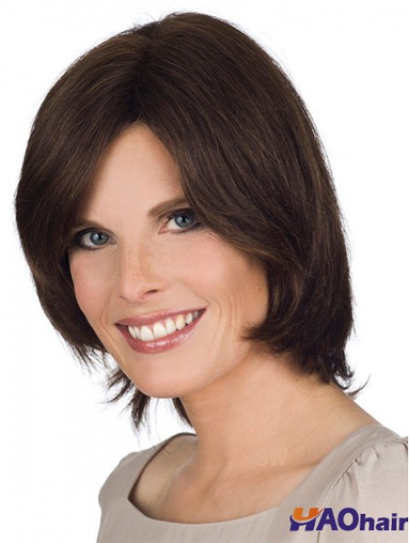 Perruques Bob Naturelles Marron Naturel Longueur Laine Avant Dentelle Brun