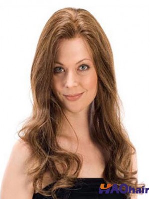 Perruques de cheveux humains monofilament brun long ondulé Remy