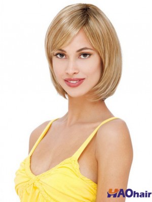 Perruques de cheveux humains mono glamour avant de dentelle blonde avec une longueur de menton