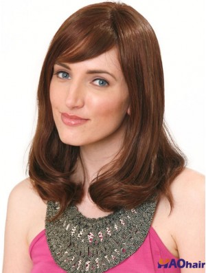 Perruque de bande de cheveux humains Longueur d'épaule Couleur Auburn avec une frange