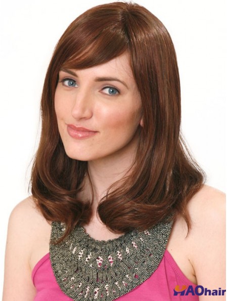 Perruque de bande de cheveux humains Longueur d'épaule Couleur Auburn avec une frange