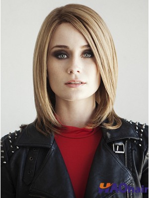 Bobs épaule longueur blonde droite 14 pouces à la mode perruques de cheveux humains