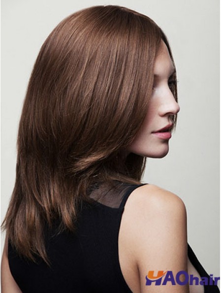 Layered Long Brown Wavy 16 pouces perruques de cheveux humains abordables