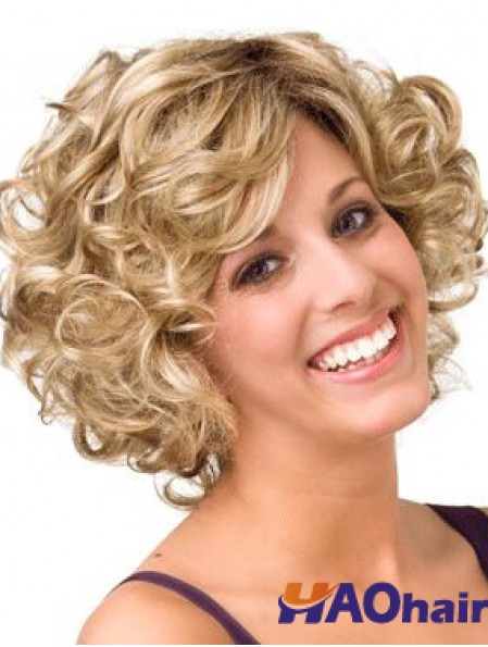 Bouclés Blonde Layered 10 pouces Acheter Perruques de cheveux humains