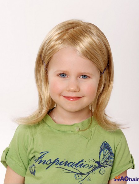 100% attaché à la main 12 pouces longueur d'épaule droite sans frange perruques de cheveux humains blondes remy pour les enfants