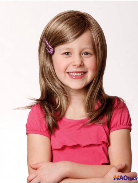 Front de dentelle 13 pouces droite longue avec une frange Blonde Remy Perruques de cheveux humains pour enfants