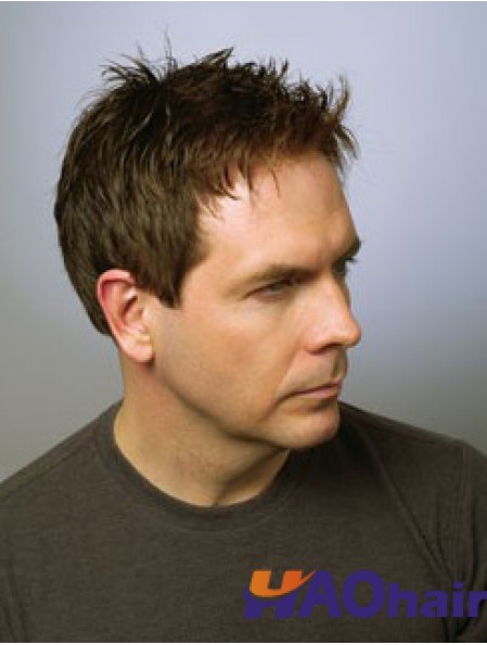 4  inchperruque droite de cheveux humains remy courts avant de lacet brun pour les hommes