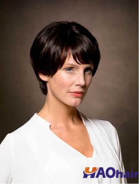 100% cheveux humains remy attachés à la main 8  inchperruques courtes droites en couches brunes pour les femmes atteintes de cancer