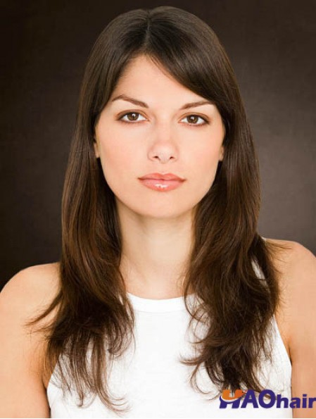 Cheveux humains remy de monofilament 16  inchlong directement brun sans frange cheveux pour le cancer