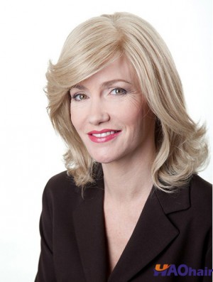 Perruque moyenne de cheveux humains remy monofilament ondulé en couches 12  inchblonde