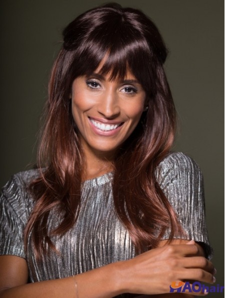 Couleur Auburn longue ligne droite de haute qualité avec une frange pour les perruques afro-américaines noires