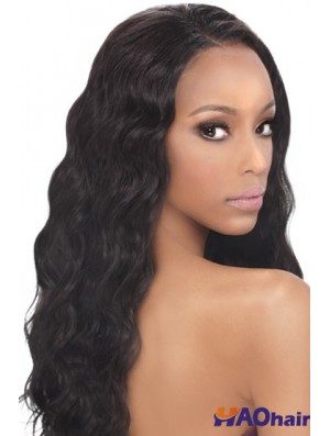 Cheveux humains ondulés noirs avec une longue longueur ondulée de style capless