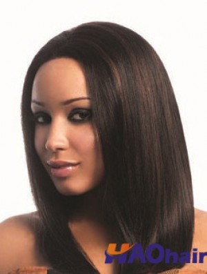 16  inchperruques de cheveux bruns longs Yaki sans capuchon pour femme noire