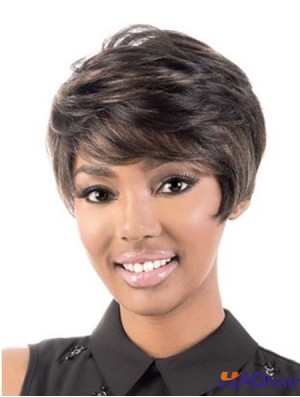 Court capless brun ondulé avec frange femme noire cheveux humains