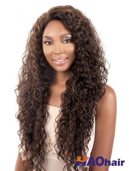 Long Brown Kinky sans frange Perruques afro-américaines durables